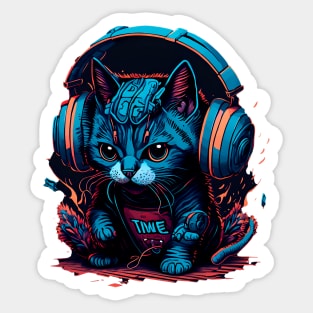 Futuristic Cat DJ Sticker
